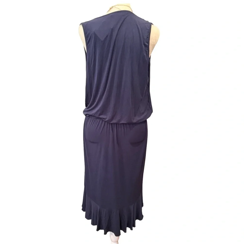 Tory Burch navy sleeveless wrap dress with ruffle Trim Womens S/P